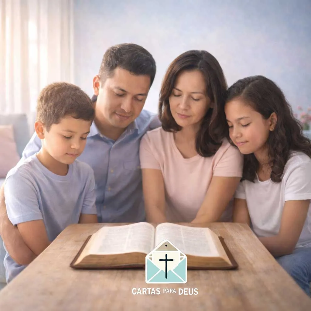Bíblia aberta em ambiente iluminado com destaque para o versículo de Josué 24:15 sobre servir ao Senhor em família.